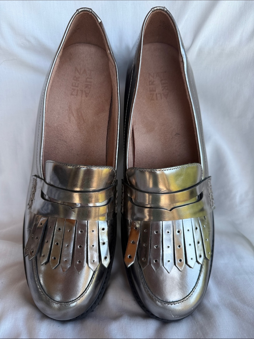 Naturalizer Metallic Silver Fringe Penny Loafers for Women
